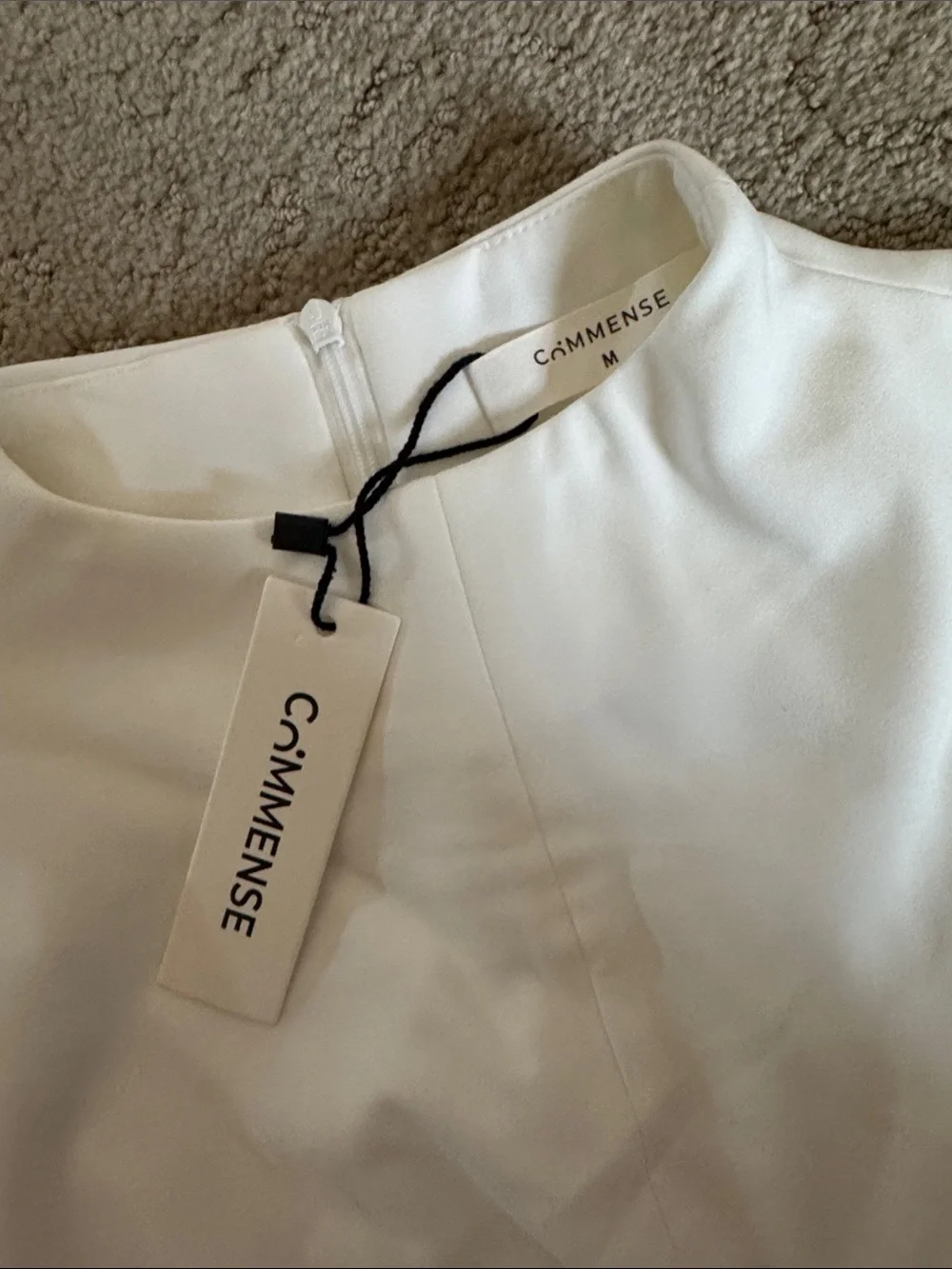 Commense Cream Long Sleeve Dress with Pleated Hem